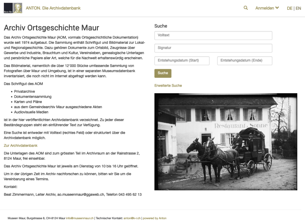 Archiv Ortgeschichte Maur: Startseite von Anton.